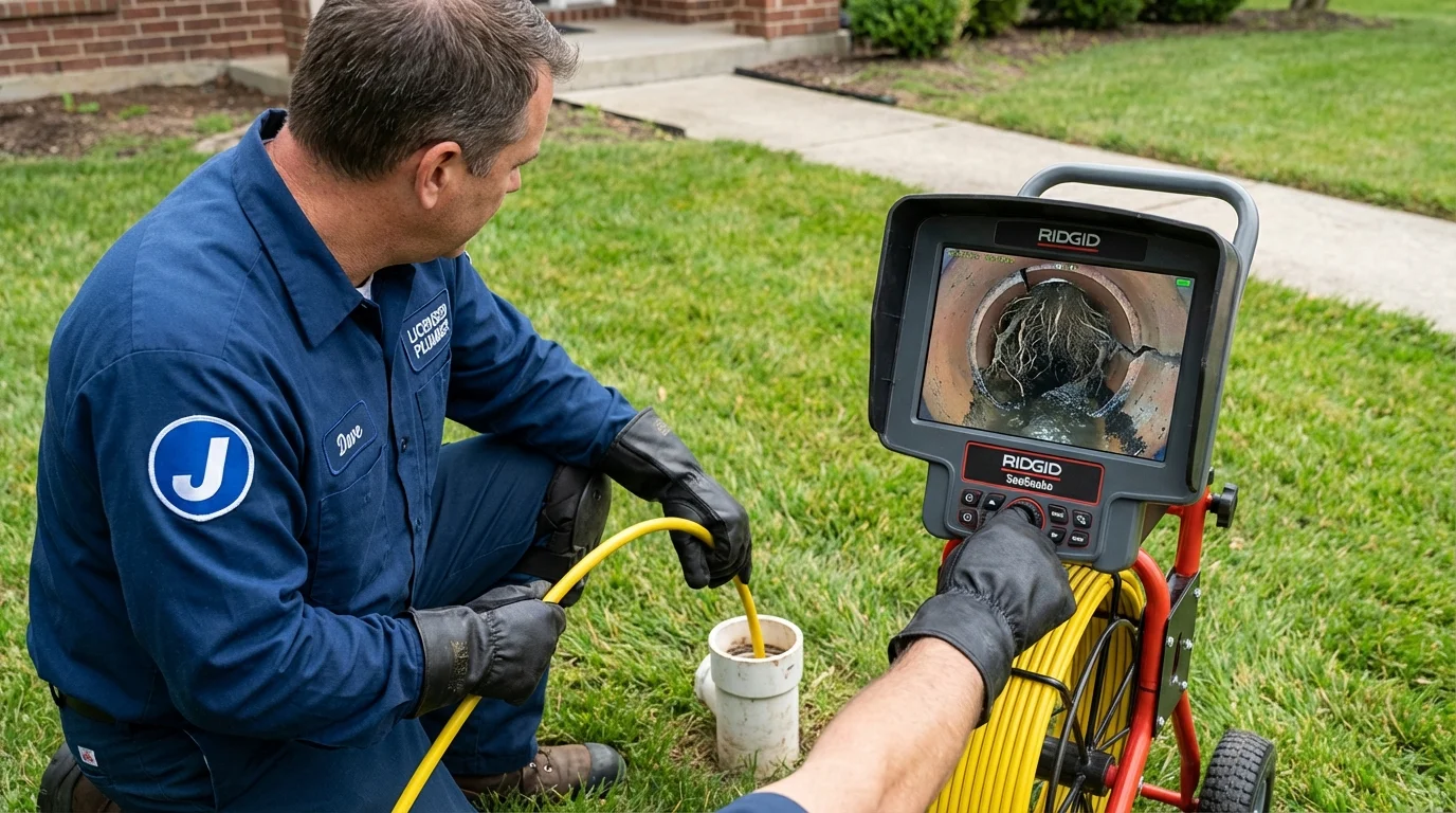 Sewer camera inspection being performed by Johns Plumbing LLC in Comer