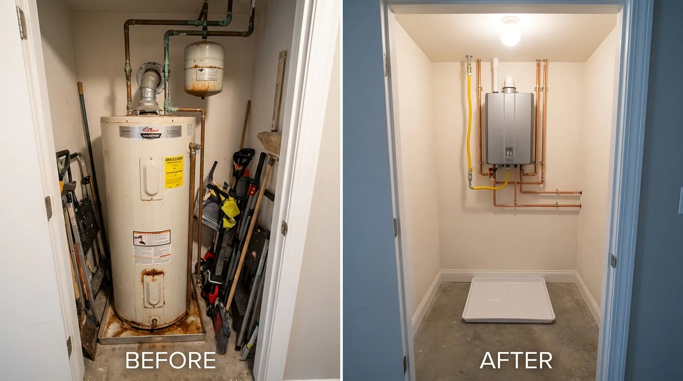 Tank water heater versus wall-mounted tankless unit comparison for Comer, GA homeowners