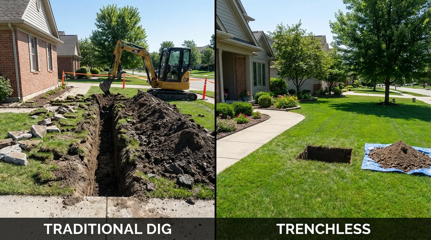 Trenchless sewer repair with minimal yard damage versus traditional excavation in Comer, GA